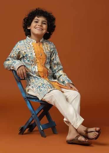 Kalki Multicolor Printed Kurta Set In Cotton Silk For Boys