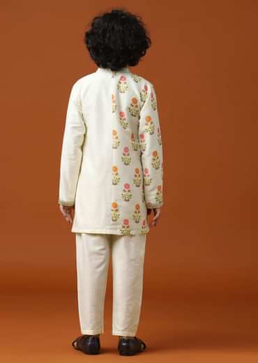 Kalki Off-White Printed Kurta Pant Set In Cotton Silk