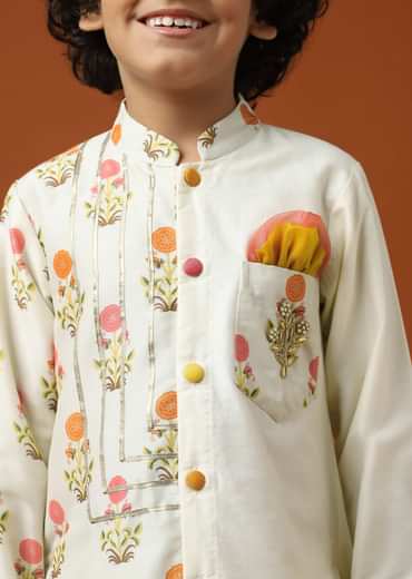 Kalki Off-White Printed Kurta Pant Set In Cotton Silk