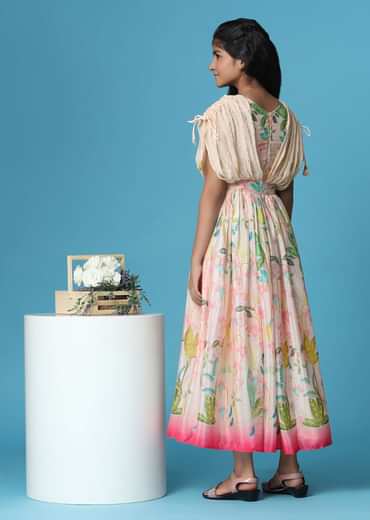 Kalki Petal Pink Gown In Georgette With Fancy Sleeves For Girls