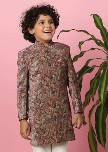 Kalki Pink Boys Embroidered Sherwani Set