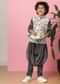 Kalki Slate Grey Kurta Set In Silk With Mughal Floral Print For Boys