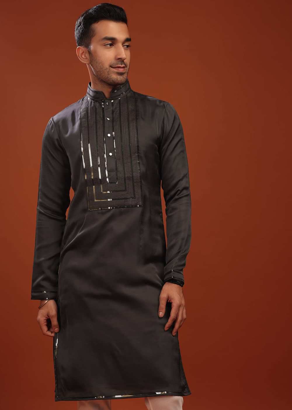Slate Grey Festive Kurta In Mini Silk With A Cocktail Look