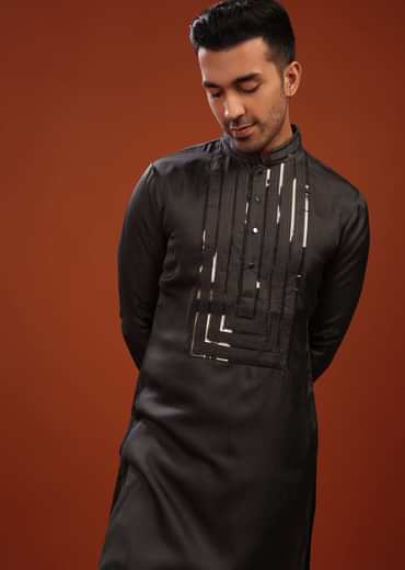 Slate Grey Festive Kurta In Mini Silk With A Cocktail Look