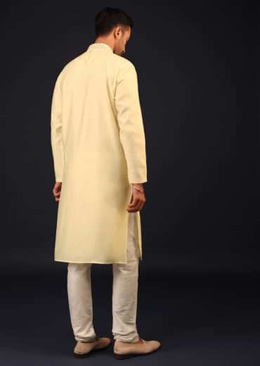 Kalki Transparent Yellow Embroidered Kurta Set