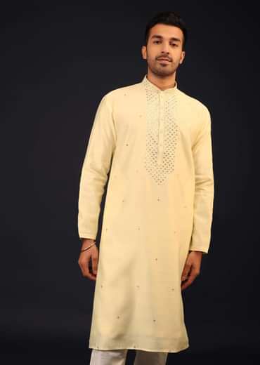 Kalki Transparent Yellow Embroidered Kurta Set