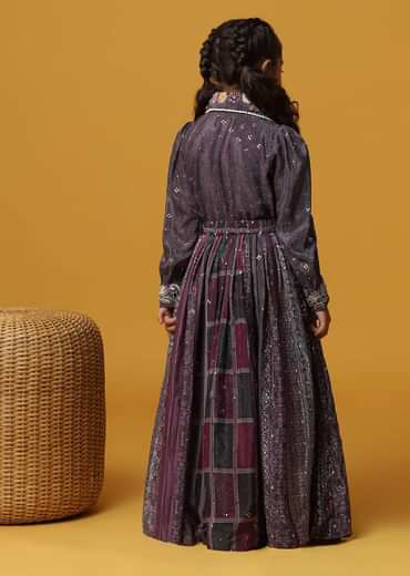Kalki Wine Purple Top And Skirt With Sequins Embroidery In Chinon For Girls