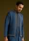 Knit Kurta Jacket Set With Moti Work In Navy Blue
