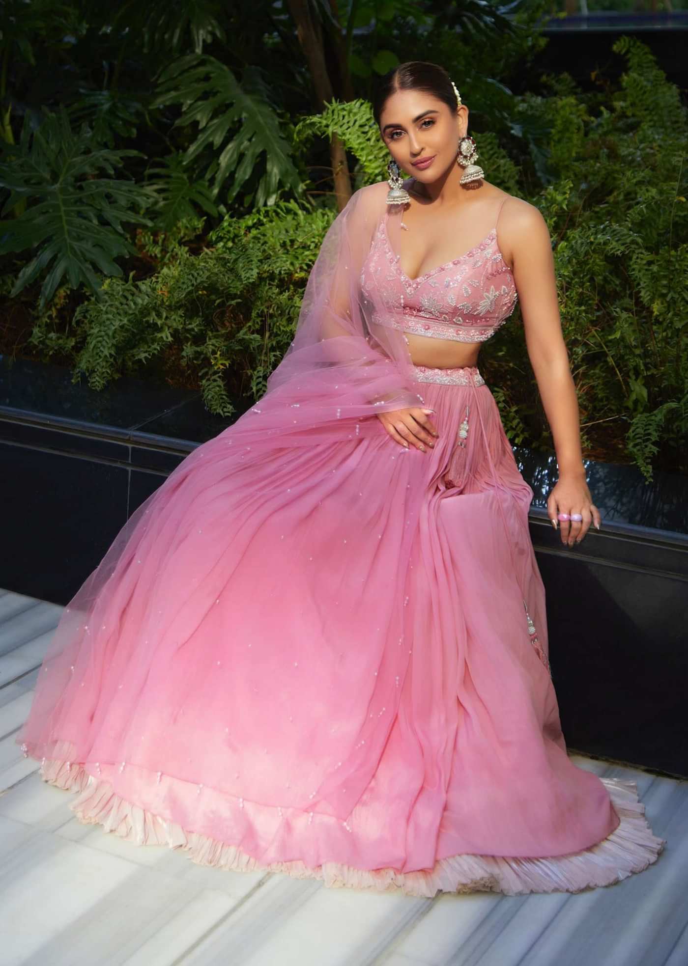 Petal Pink Embroidered Bridesmaid Lehenga Set In Crepe