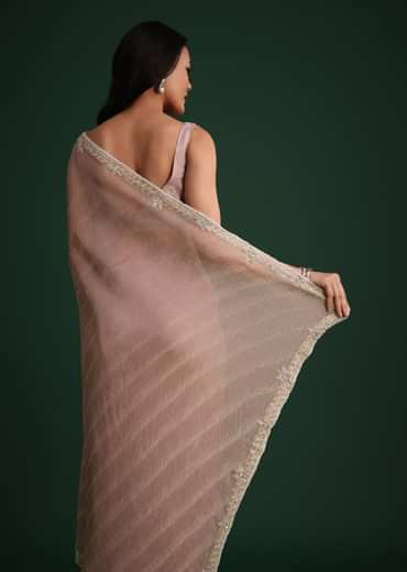 Lavendar Crushed Tissue With Cutdana Embroidered Border