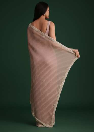 Lavendar Crushed Tissue With Cutdana Embroidered Border