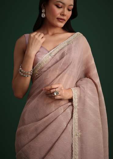 Lavendar Crushed Tissue With Cutdana Embroidered Border