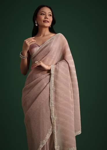 Lavendar Crushed Tissue With Cutdana Embroidered Border