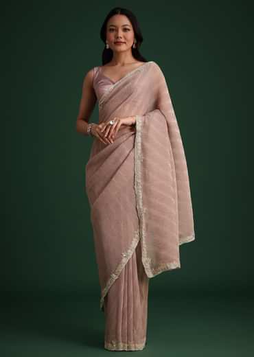 Lavendar Crushed Tissue With Cutdana Embroidered Border