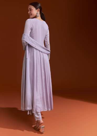 Lavender Chinon Anarkali Suit With Beads And Stone Work