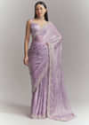 Lavender Chinon Embroidered Saree With Floral Embroidery