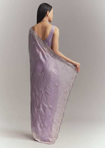 Lavender Chinon Embroidered Saree With Floral Embroidery