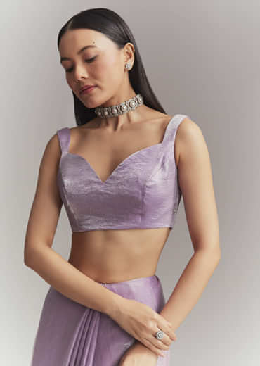 Lavender Chinon Embroidered Saree With Floral Embroidery