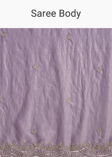 Lavender Chinon Embroidered Saree With Floral Embroidery