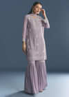 Lavender Chinon Kurta Sharara Suit With Moti Work