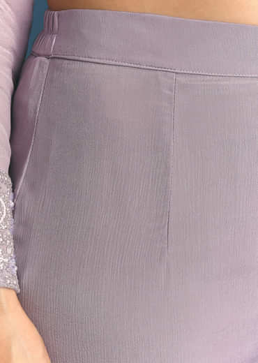 Lavender Chinon Kurta Sharara Suit With Moti Work