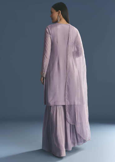Lavender Chinon Kurta Sharara With Cutdana Dupatta