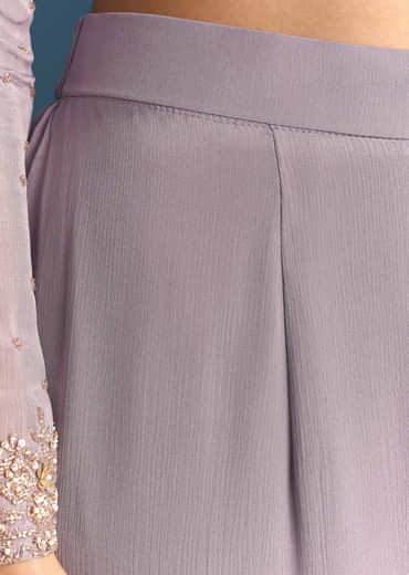 Lavender Chinon Kurta Sharara With Cutdana Dupatta