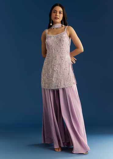 Lavender Chinon Moti Sequin Palazzo Set With Choker Style Dupatta