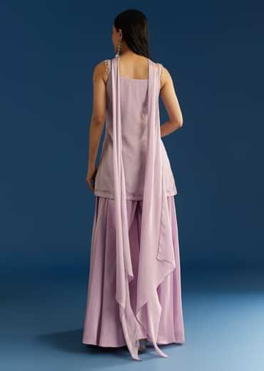 Lavender Chinon Moti Sequin Palazzo Set With Choker Style Dupatta