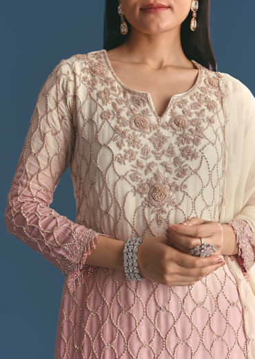 Lavender Chinon Ombre Kurta Palazzo Suit With Sequins Thread Work