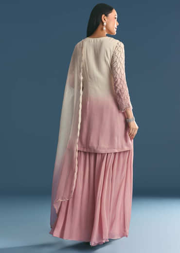 Lavender Chinon Ombre Kurta Palazzo Suit With Sequins Thread Work