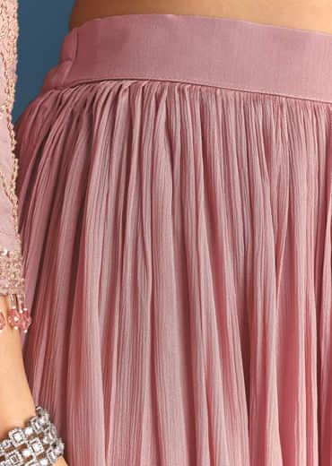 Lavender Chinon Ombre Kurta Palazzo Suit With Sequins Thread Work