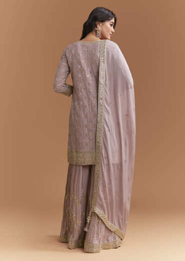 Lavender Chinon Palazzo Suit With Intricate Sequins Work