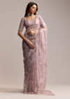 Lavender Crush Tissue Saree With Floral Embroidery