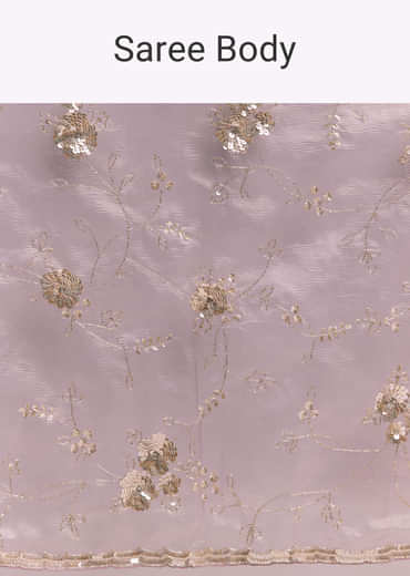 Lavender Crush Tissue Saree With Floral Embroidery