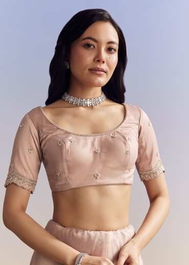 Lavender Net Saree With Scalloped Border