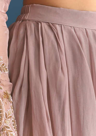 Lavender Organza Kurta Palazzo Suit With Zardosi Work