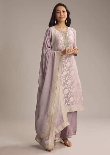 Lavender Purple Banarasi Georgette Palazzo Suit