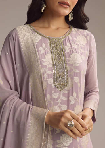 Lavender Purple Banarasi Georgette Palazzo Suit