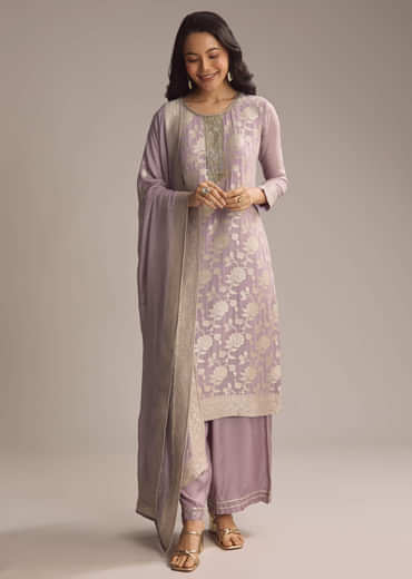 Lavender Purple Banarasi Georgette Palazzo Suit