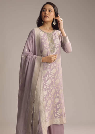 Lavender Purple Banarasi Georgette Palazzo Suit