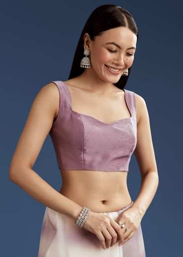 Lavender Shaded Glass Tissue Stone Embellished Saree With Cutdana And Beads