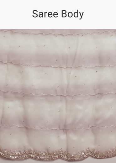 Lavender Shaded Glass Tissue Stone Embellished Saree With Cutdana And Beads