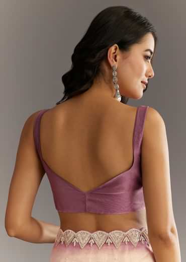 Lavender Shibori Organza Saree With Cutwork Scallop Embroidered Border