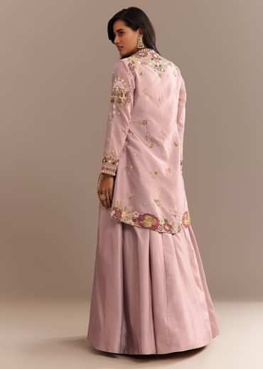 Lavender Silk Embroidered Jacket Lehenga Set