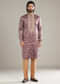 Lavender Silk Kurta Set For Men With Resham Hand Embroidery