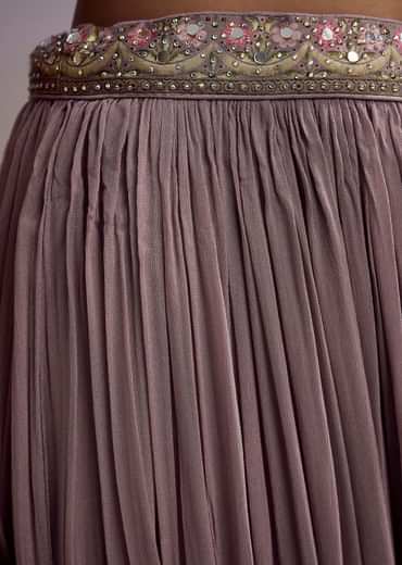 Lavender Silk Palazzo Suit With Stone Work And Printed Kurta