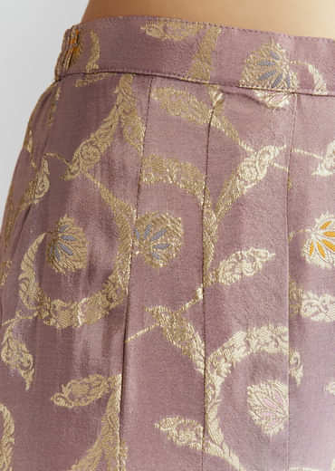 Lavender Tissue Crop Top And Palazzo Pant Set With Embroidery