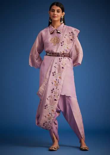 Lavender Tissue Embroidered Dhoti Set