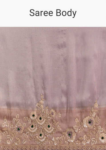 Lavender Tissue Embroidered Saree With Zari Border And Bead Work